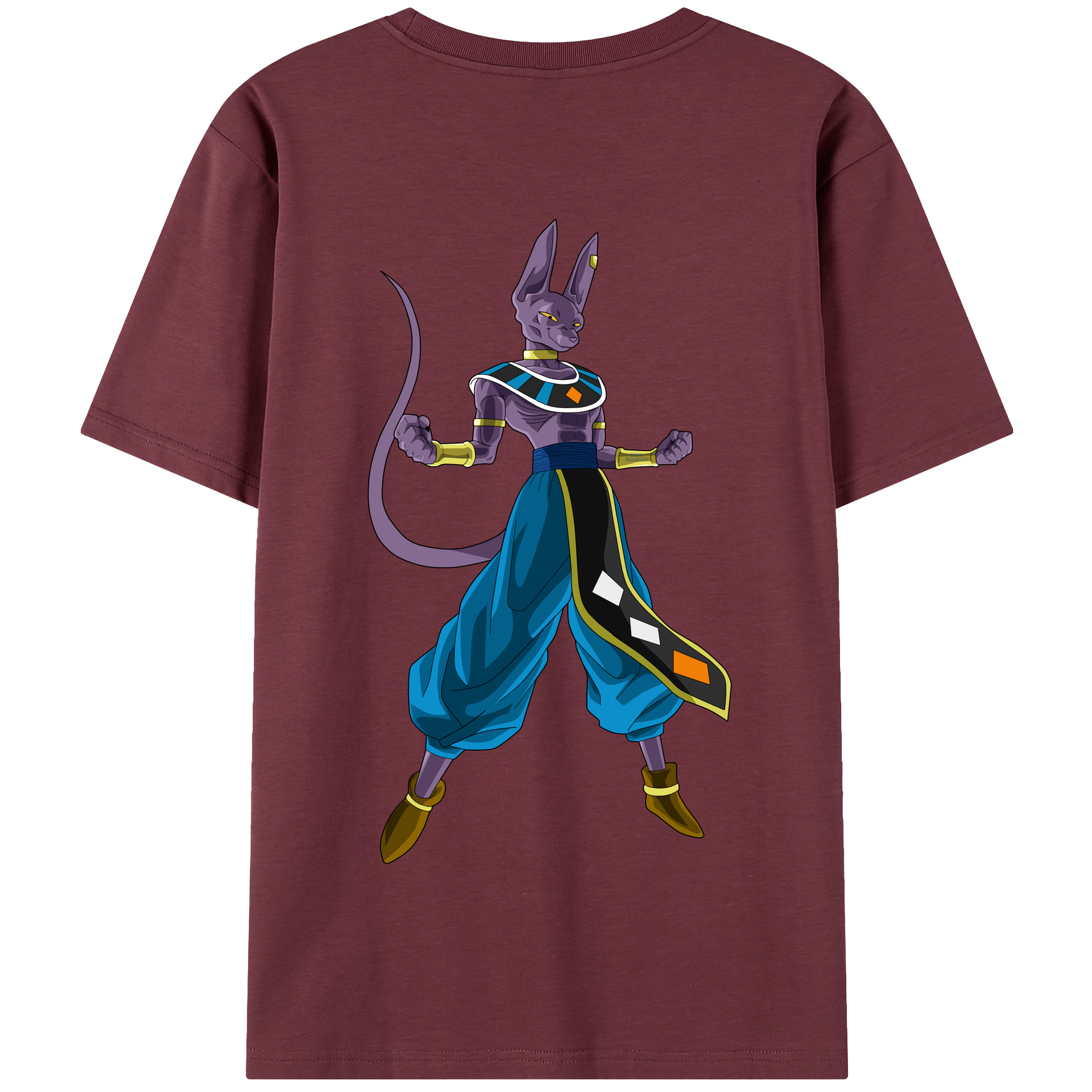（画像用） ドラゴンボール ビルス 破壊神ビルス DRAGON BALL Beerus Birusu 綿100％半袖Tシャツ（背面プリント）